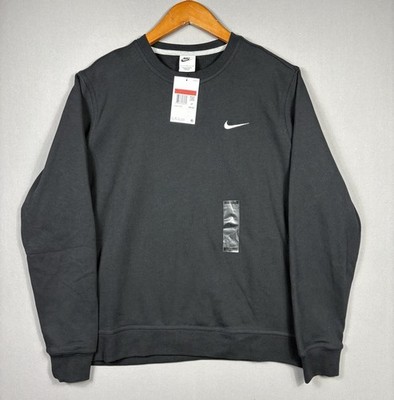 Nike Swoosh Sportswear Black Crewneck Sweatshirt Black White Logo L 637902-010