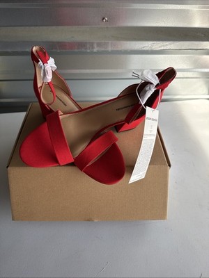 NIB Amazon Essentials Women's Two Strap Heeled Sandal Sz 10w Bright Poppy Red