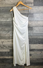 Free People Maxi Dress Size UK 8 Ivory Satin One Shoulder Wedding Grecian