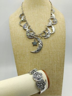 KIRKS FOLLY SILVER MOON SHADOW CHARM NECKLACE and CUFF BRACELET