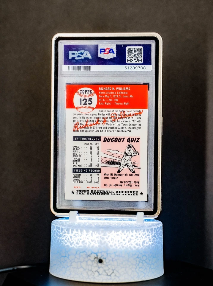 Dick WIlliams 1991 Topps Archives 1953 Reprint #125 / PSA Authentic, Auto 10 - Image 2 of 4