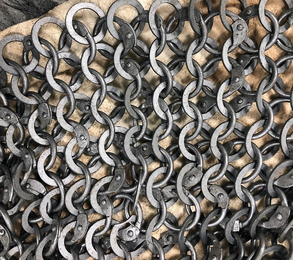 Medieval 8 mm Mild Steel Round Ring Riveted Half Sleeve Chainmail Shirt (L) Foto 2 de 4