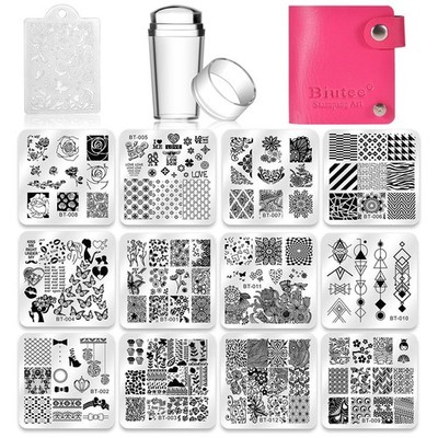 Biutee Nail Stamping Plates Set 12pcs Nail Plates 1stamper 1scraper 1storage ...