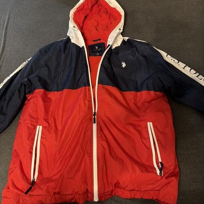 U.S. Polo Assn USPA Polar Fleece Jacket Color Block Windbreaker Hooded Men's XL