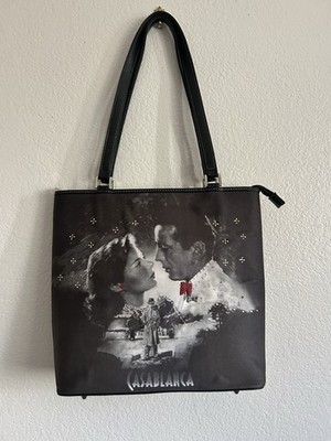 Casablanca Movie Printed Tote Bag/Purse W/Main Stars Featured B & W- Bedazzled