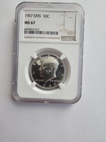SILVER MS67  1967 P SMS KENNEDY HALF DOLLAR GRADED NGC 50C P MINT 40% AG COIN