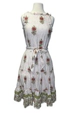 Roller Rabbit Valley Floral Naoki Dress XS Boho Cotton Ruffle Tiered Belt Ruffle
