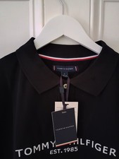 Image of Tommy Hilfiger Men's Polo Shirt Black Regular Fit Medium Short Sleeve 100 Cotton