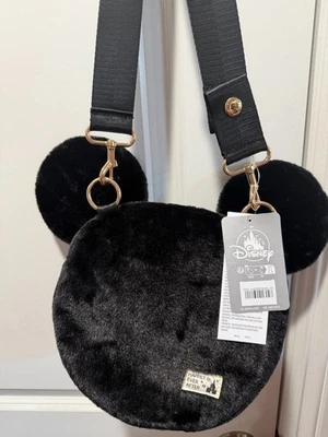 Disney Mickey Mouse Icon Plush Crossbody Bag w/Adjustable Strap Black NWT - Image 1 of 4