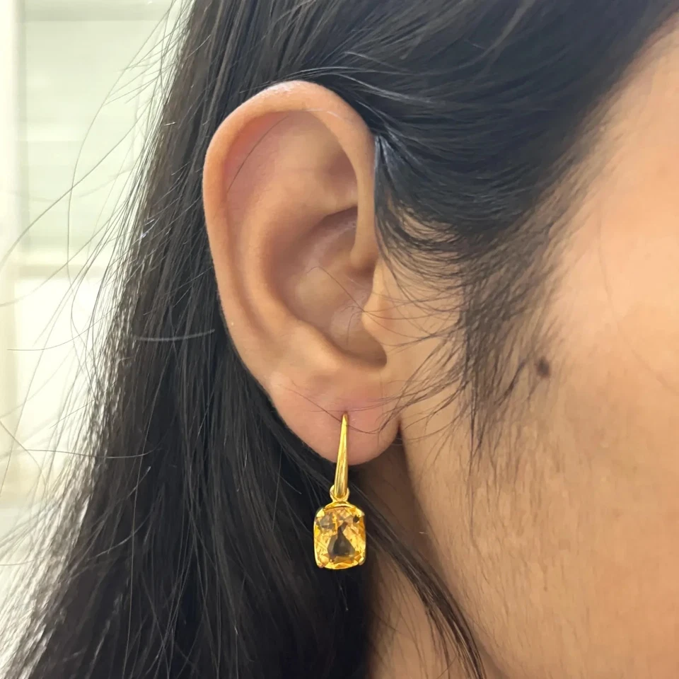Drop/Dangle Earrings 3Ct Cushion Cut Lab Created Citrine 14K Yellow Gold Plated - Image 2 of 4