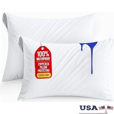 Waterproof Pillow Protectors Set of 2 Polyester Bed Bug Proof Zippered Covers US
