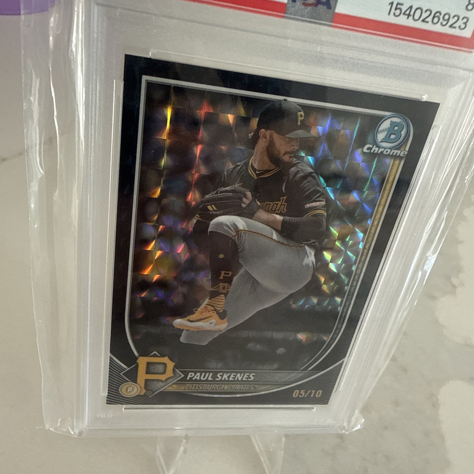 2025 Bowman Chrome #30 Paul Skenes Black Geometric # 5/10 view 3