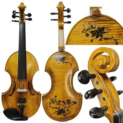 Baroque 5 string Violin, 4/4 Full Size Fiddle Violin with drawing, Carved head