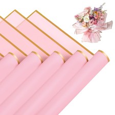 20 PCS 22.8x22.8 Inch Pink Flower Wrapping Paper Gold Edge Waterproof Wrap