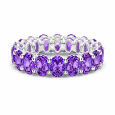Amethyst Oval 6x4mm Eternity Band Ring 925 Silver With Rhodium Plated