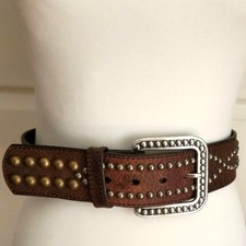 Ariat Western Brown Pebbled Leather Belt Metal Stud Accents 28/70 Silver Buckle