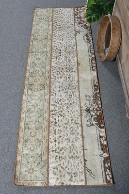 Vintage 2,2x6,6 ft Rug, Runner Turkish Rug, Brown White Striped Rug