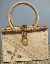Vintage Handmade Woven Straw/Wicker Hobo/ Clutch Purse Bamboo Handles FANTASTIC