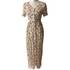 Vtg Stella Floral Pearl Button Long Dress Size S Cottagecore Prairie Boho