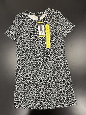 NWT Ellen Tracy Small T-Shirt Dress Black White Gray Leopard