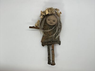 Kathleen Curtis Nature Artist Wood Sticks Clay Moss Feathers Wall Hanging Whimsy