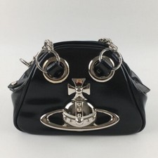 Vivienne Westwood leather big orb chain shoulder bag black New