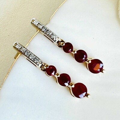 Round Cut Simulated Red Ruby Stunning Drop Dangle Earring 14K Yellow Gold Plated