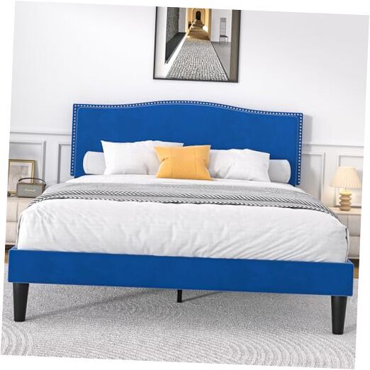 Queen Bed Frame Platform Bed Frame with Upholstered Headboard, Strong Frame