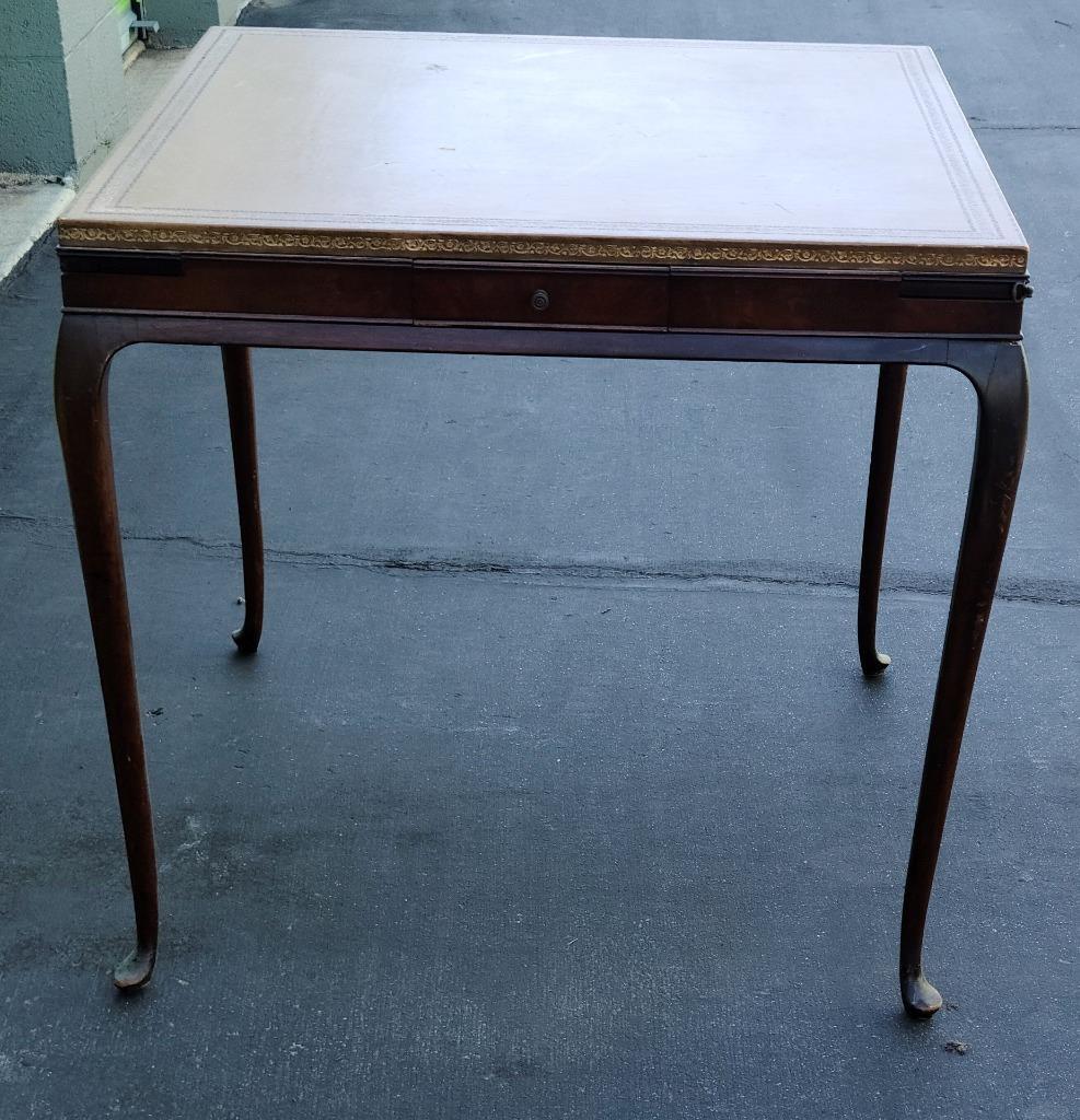 Antique Leather Top Gaming Table - Pull-Out Corners - GDC - RARE