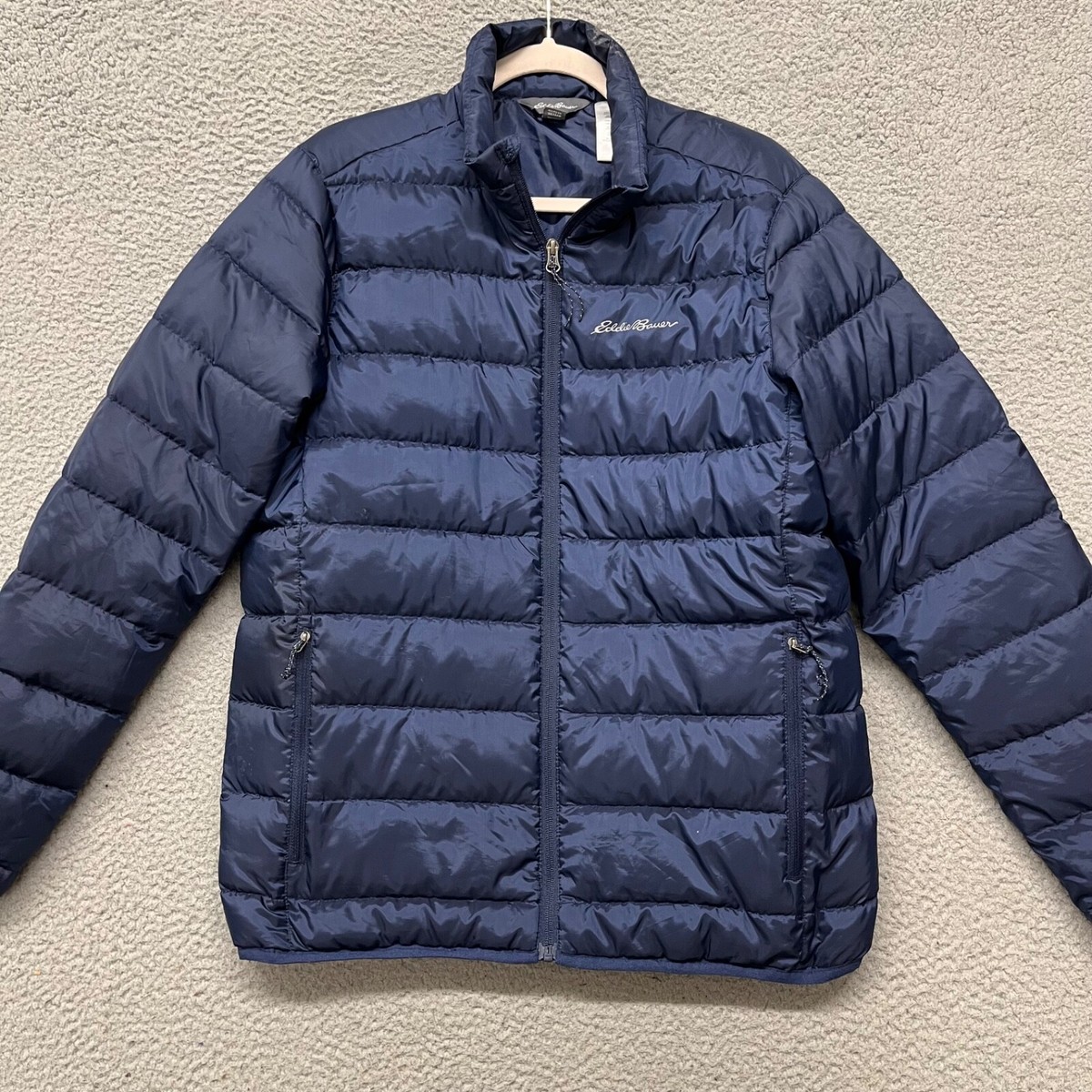 Eddie Bauer Down Jacket Mens M Blue Puffer Coat Outdoors Hiking