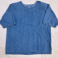 Sun Belt Denim Womens Short Sleeve Blouse Blue 100% Cotton VTG SZ XL Made In USA
