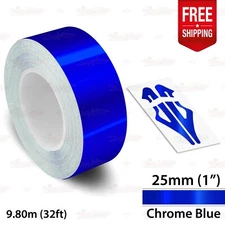 CHROME BLUE 1" 25mm Roll PIN STRIPE Car Striping Line TAPE Decal Vinyl Sticker