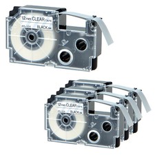 4PK Black Ink Clear Tape Cartridge EZ Label for Casio KL-60 12mm XR-12X XR12X
