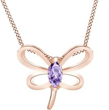 Butterfly Pendant Necklace Simulated Birthstone 14K Rose Gold Plated Silver
