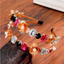 BRAND NEW HANDMADE MULTI-COLOURED DOUBLE ROW RHINESTONE HEADBAND HAIR ACCESSORY