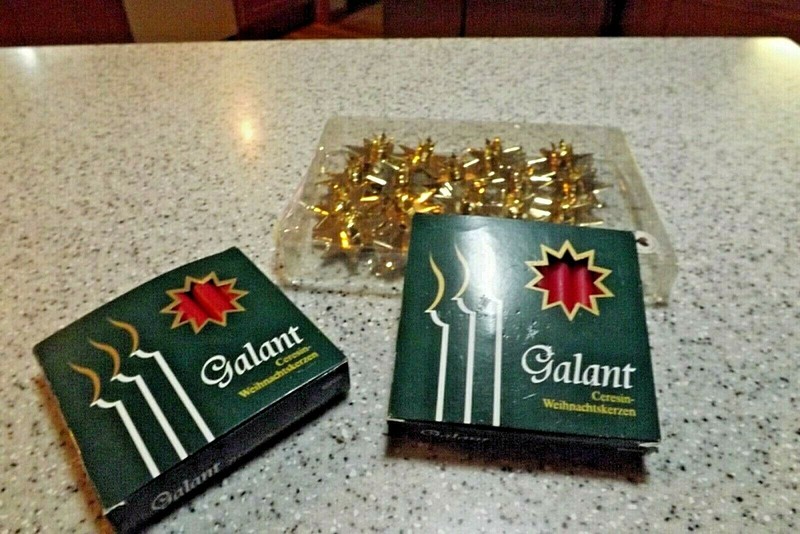 HandMade-Denmark (18) Gold  ClipOn Star Candle Holders (40) Candles-NIP!