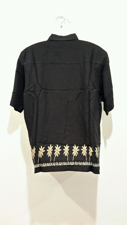 Camisa Hawaiana Cambridge Classics Negra Para Hombre Mediana Rayón Palmera Usada en Excelente Condición Foto 4 de 4