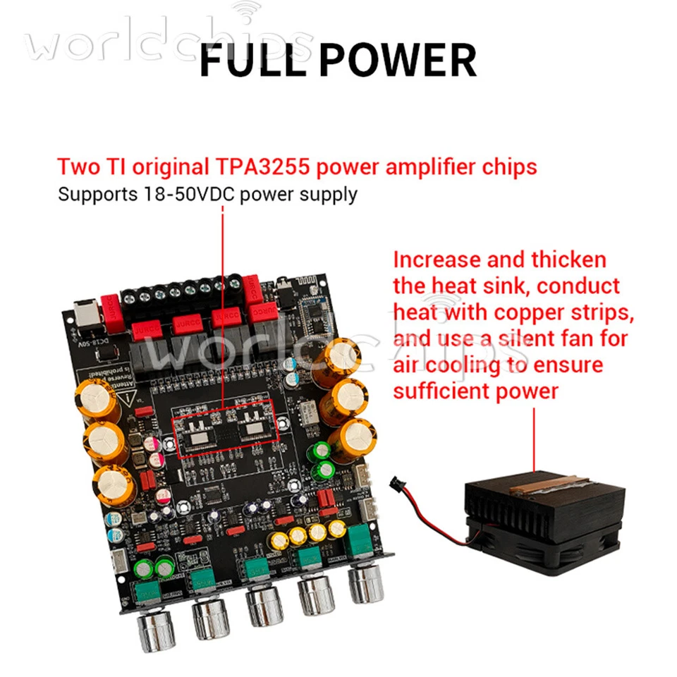 ZK-APTX3 2x300W + 600W TPA3255 Bluetooth Endstufe Platine 2.1CH Audio Modul - Bild 4 von 4