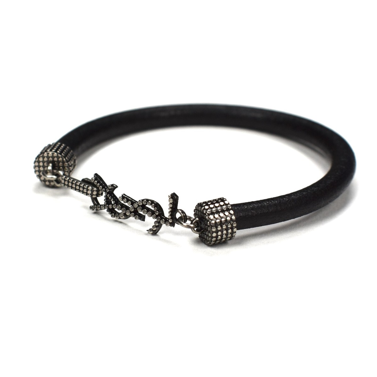 NWT $290 Saint Laurent Black Leather Silver YSL Opyum Logo
