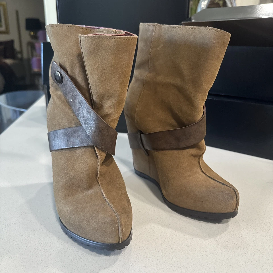 Luxury Rebel Ankle Bootie Simone Leather Hidden Heel Wedge Strappy Brown Sz 36.5 - Image 4 of 4