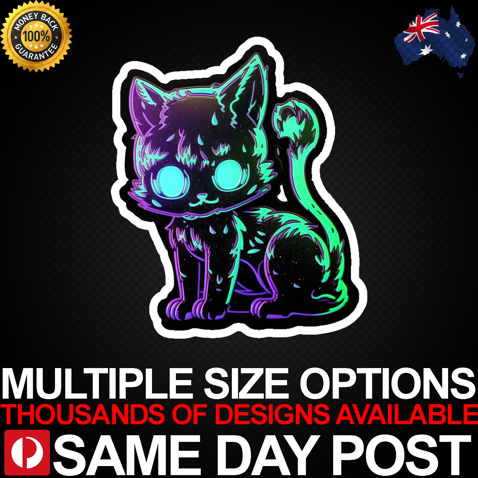 Bright Neon Chibi Cat Vinyl Decal for Cars, Laptops, and Pet Lovers