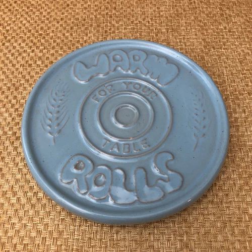 VINTAGE FRANKOMA #250 BABY BLUE TILE WARM ROLLS 5 1/4" TRIVET bread warmer