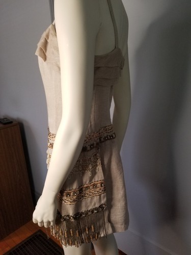 Nanette Lepore Roll Model Beaded Linen Crystals Tiki Dress $895 As-Is 6 NWT - Picture 10 of 15