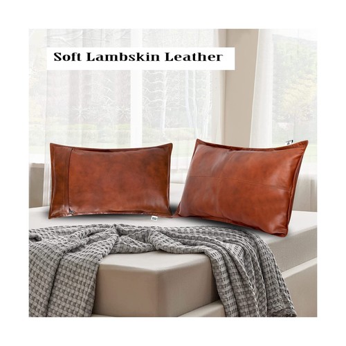 Lambskin Leather Rectangle Pillow Cover - Sofa Cushion Case - Decorative Thro... - Picture 8 of 8