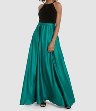 $119 City Studios Women Black Velvet & Green Satin Sleeveless Gown Dress Size 5