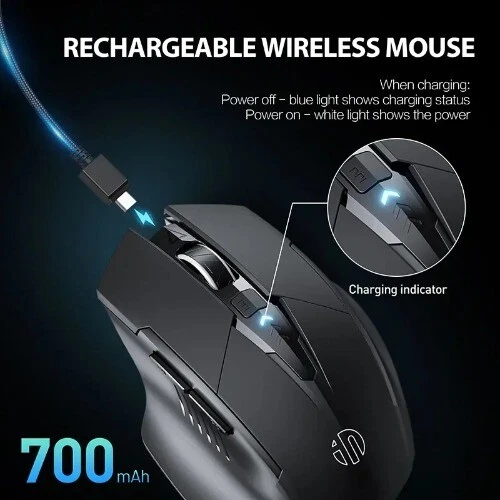 2.4G Wireless Mouse 500mAh Ergonomic Rechargeable Power Display Silent Laptop - Image 2 of 4