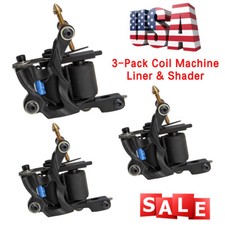 3-PACK Tattoo Coil Machine Shader Liner Tattoo Iron 10 Wrap Coils Black Y41