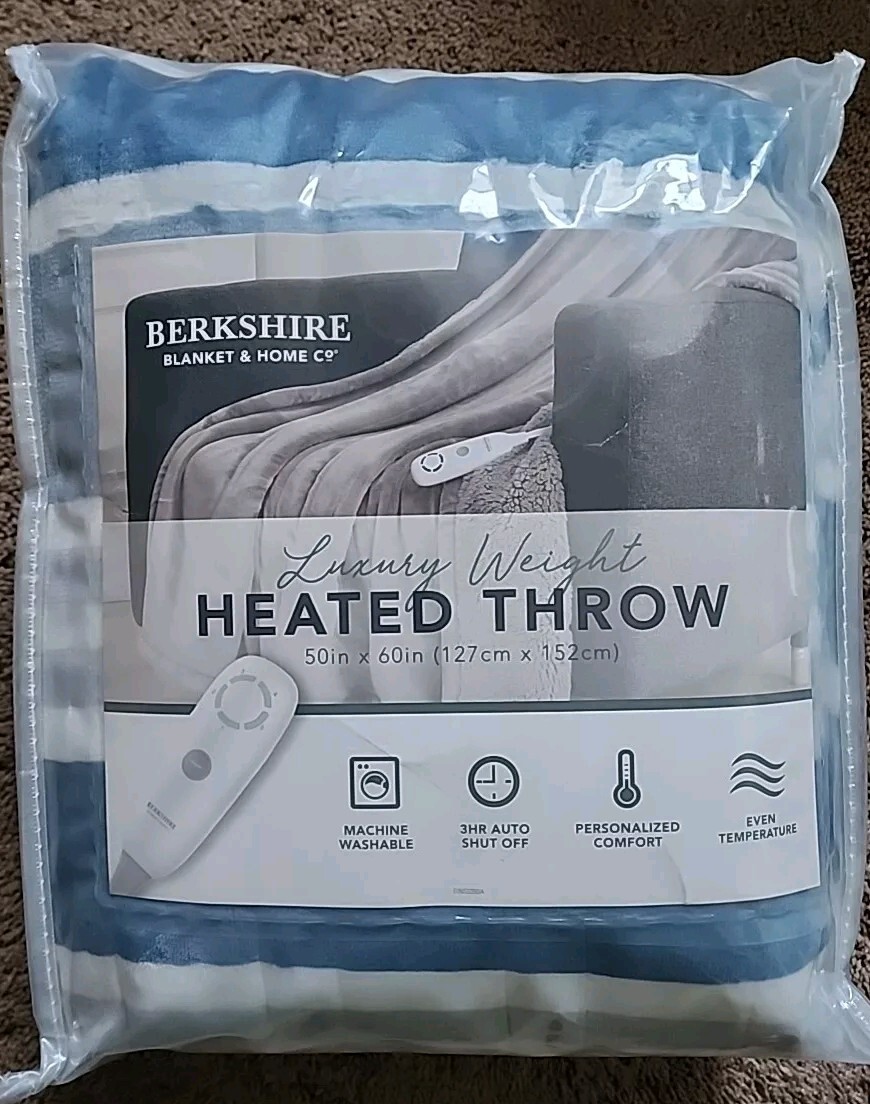 Berkshire Heated Throw Blanket & Home Company Luxury Weight  Blanket 50x60 Navy