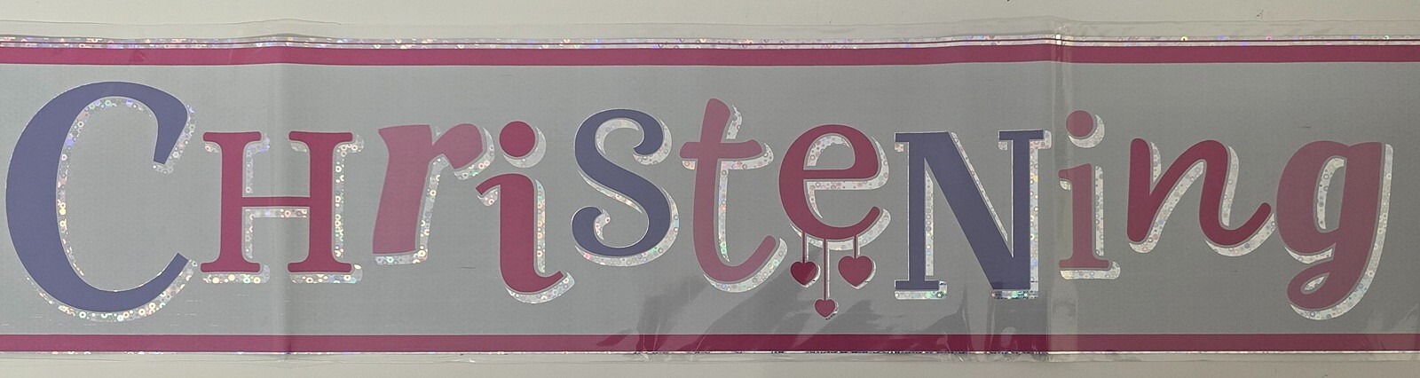 Christening Day for Girl Holographic Foil Banner Fun Colourful 2.6m or 3 x 87cm