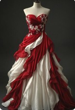 Red White Sweetheart Print Wedding Dresses Gothic Contoured Floor Length